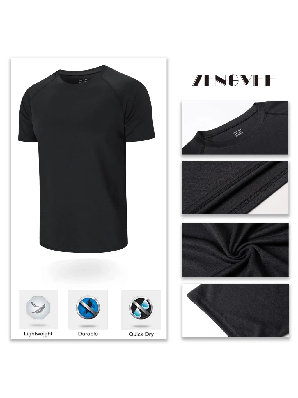 Sengvee Fitness Men's T-shirts breathable 3 in pack