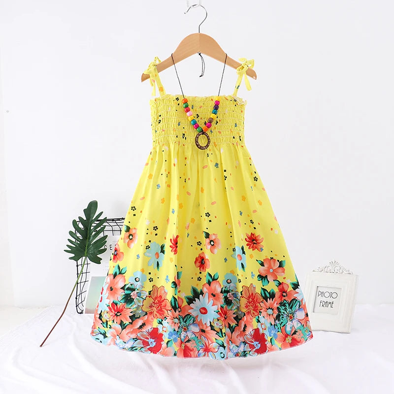 Meninas vestido floral verão babados boêmio praia vestidos de princesa para meninas roupas