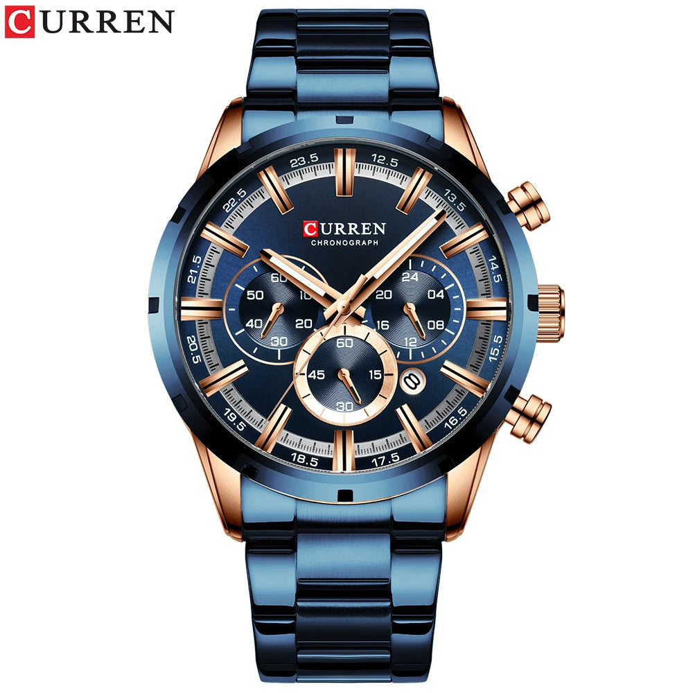 CURREN, Mens, watches, top, brand, luxury, brand, Blue, stainless, steel, wristwatch,