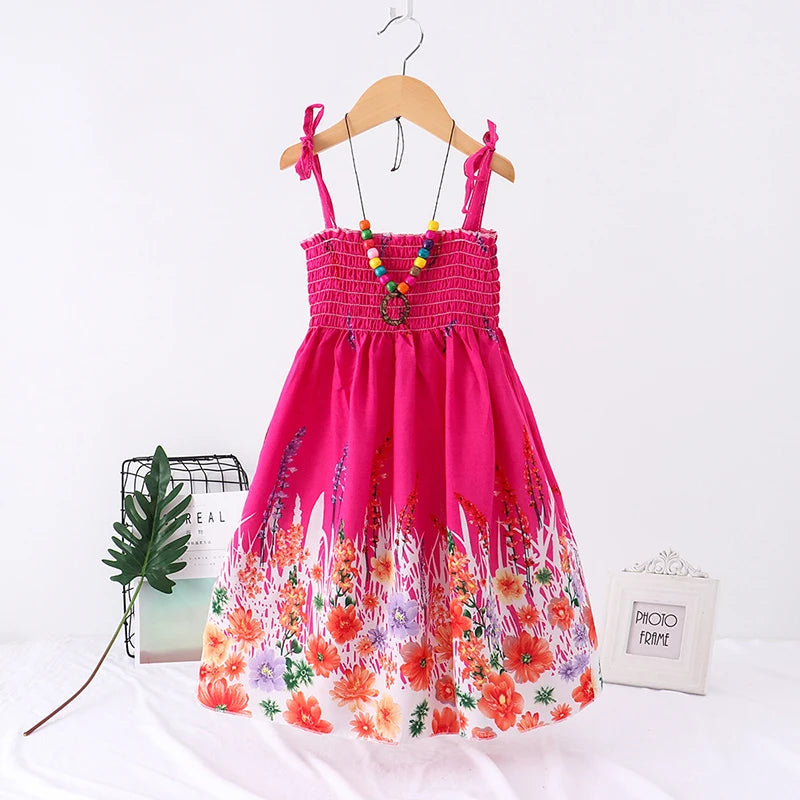 Meninas vestido floral verão babados boêmio praia vestidos de princesa para meninas roupas