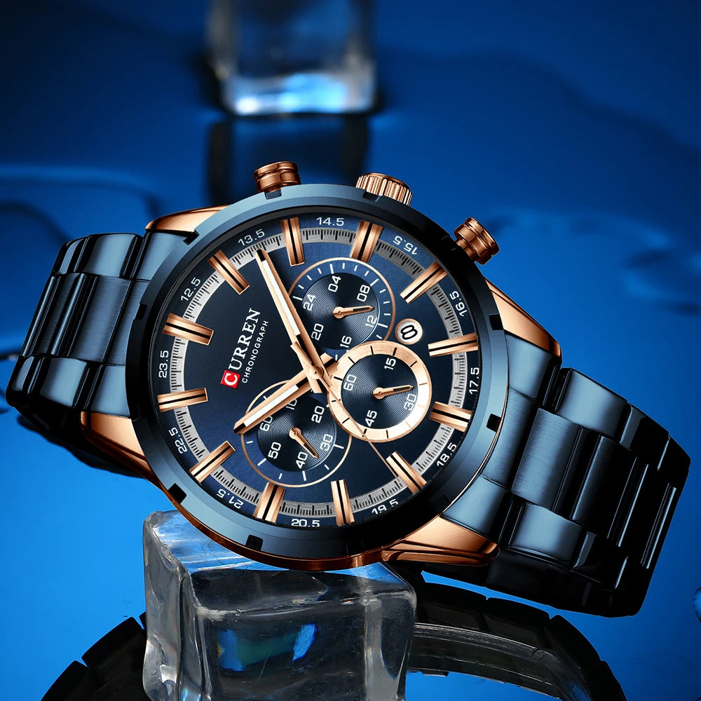 CURREN, Mens, watches, top, brand, luxury, brand, Blue, stainless, steel, wristwatch,