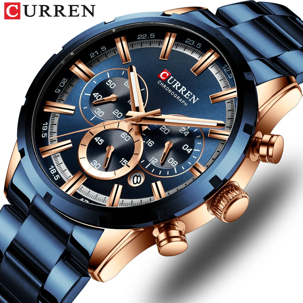 CURREN, Mens, watches, top, brand, luxury, brand, Blue, stainless, steel, wristwatch,