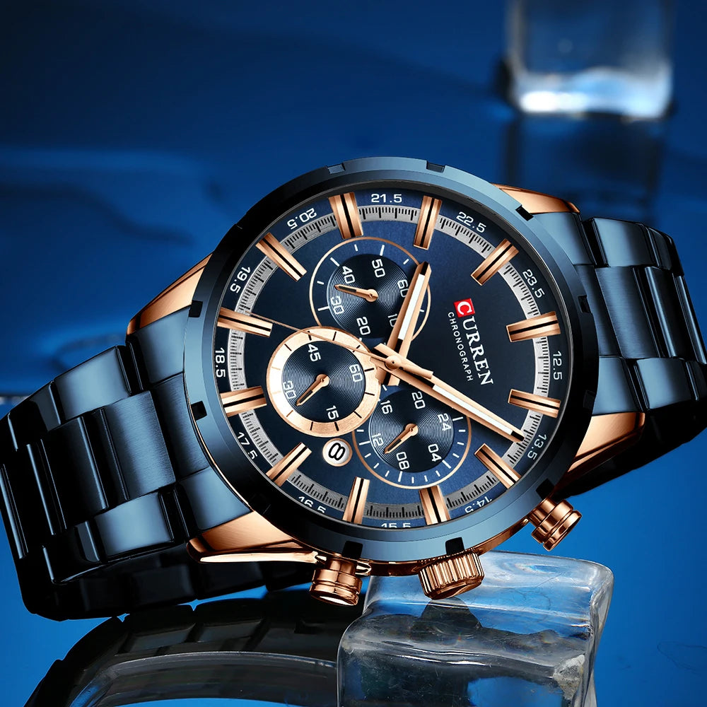 CURREN, Mens, watches, top, brand, luxury, brand, Blue, stainless, steel, wristwatch,