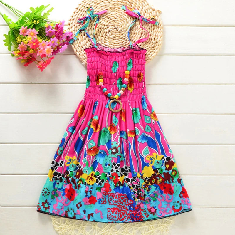 Meninas vestido floral verão babados boêmio praia vestidos de princesa para meninas roupas