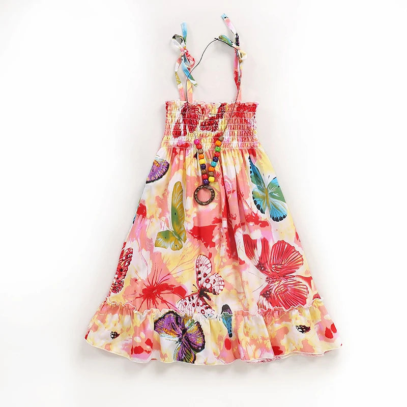 Meninas vestido floral verão babados boêmio praia vestidos de princesa para meninas roupas