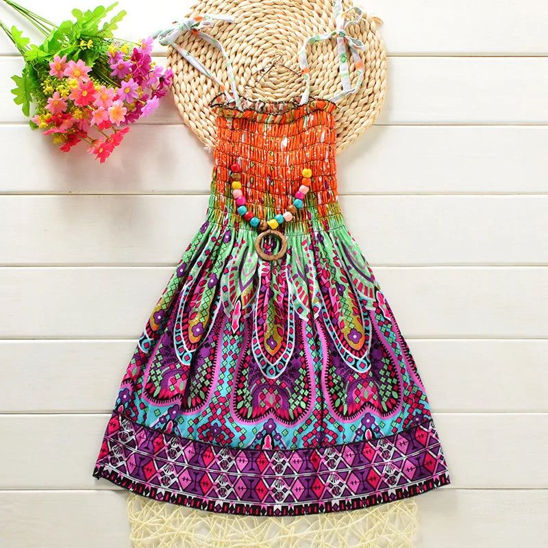 Girls floral dress summer ruffles bohemian beach princess dresses for girls clothes