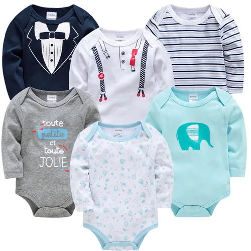 Kavkas bebê meninos meninas bodysuit 6 pçs 3 pçs manga longa 100% algodão roupas de bebê 0-12 meses corpo recém-nascido bebe macacão roupas 