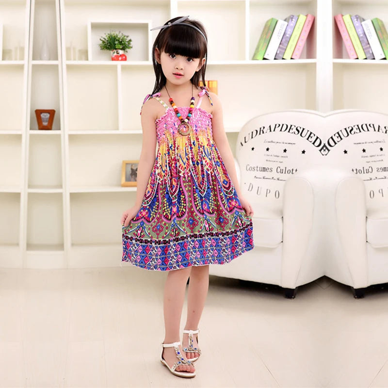 Girls floral dress summer ruffles bohemian beach princess dresses for girls clothes