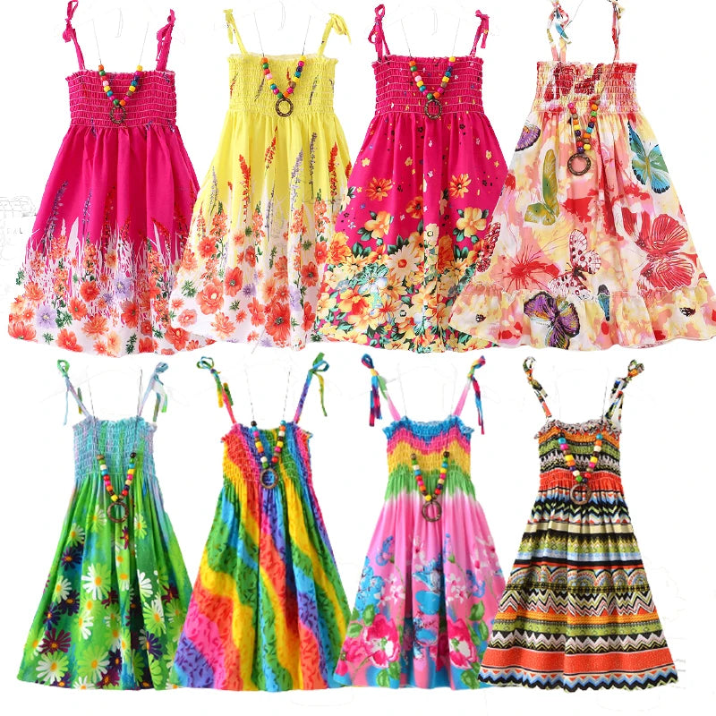 Meninas vestido floral verão babados boêmio praia vestidos de princesa para meninas roupas