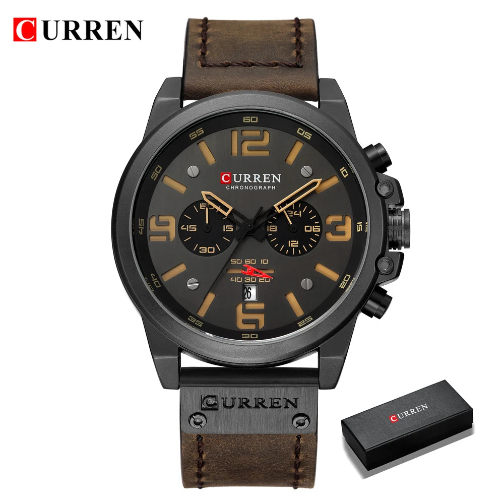 CURREN-men's waterproof genuine leather Quartz Watch