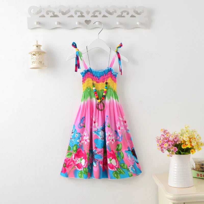 Meninas vestido floral verão babados boêmio praia vestidos de princesa para meninas roupas