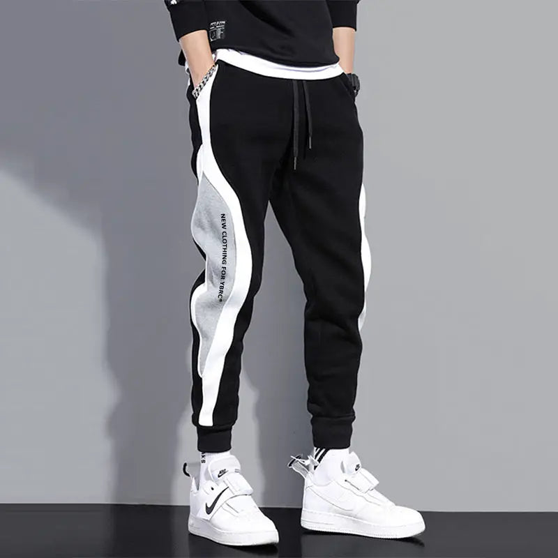 Men's autumn casual pants: wide and comfortable with Nine-Point Sports Patchwork and breathable elastic drawstring