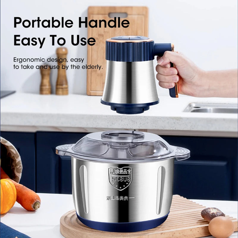 Stainless steel electric grinder, with a 5-litre capacity and multifunctional features