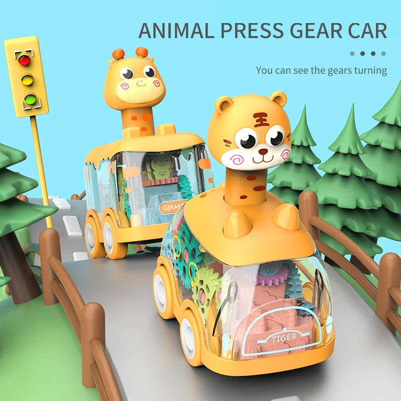 Press Gear Car Children's Toy Car Pull Back Boy Children Inertial Car Puzzle Animals Car