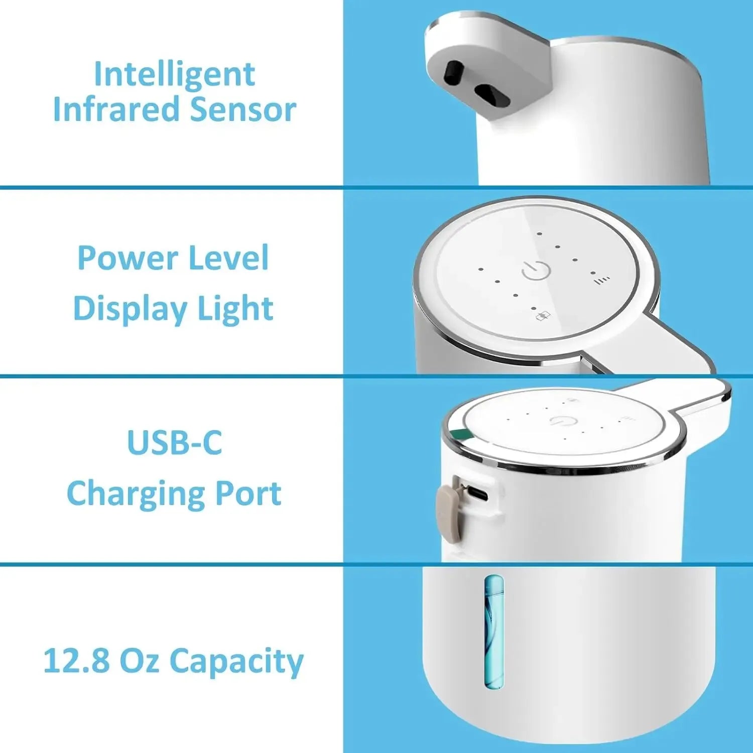 Dispensador de sabonete automático sem toque com espuma ajustável e recursos recarregáveis ​​por USB