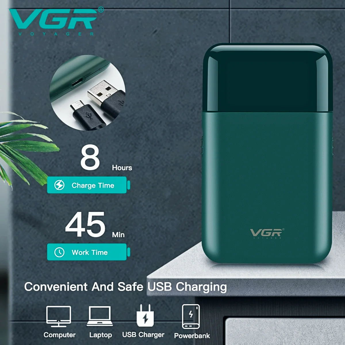 VGR Mini Shave Pro Rechargeable with Pop-up Trimmer V-390