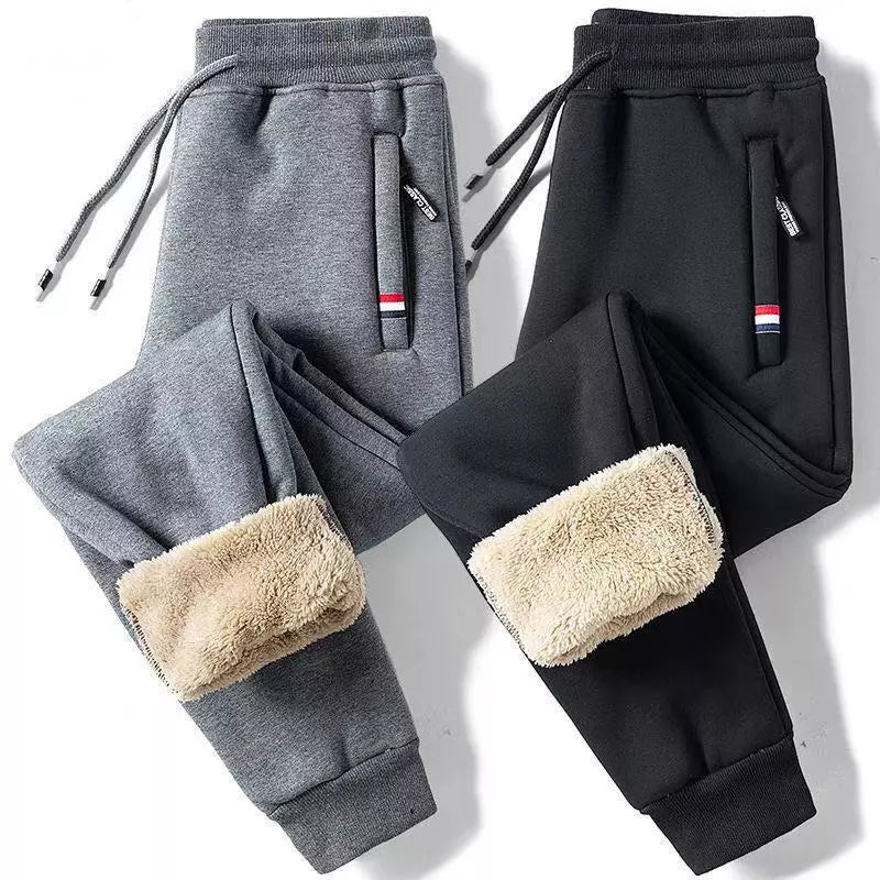 Calça casual de inverno com lã de cordeiro: quentinha e confortável para homem, ideal para trilhas e montanhas com cordão e tecido Fleece, modelagem reta, tamanhos M-5XL 