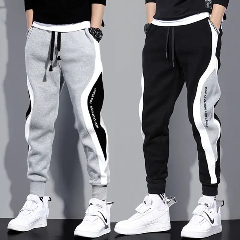 Men's autumn casual pants: wide and comfortable with Nine-Point Sports Patchwork and breathable elastic drawstring