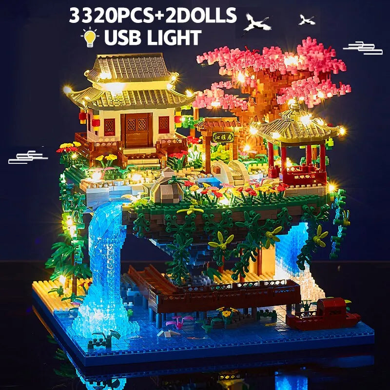 Diamond tree house building set: 3320PCS DIY bricks for garden architecture, waterfall and Cherry Blossom-Ideal Toy for children and adults