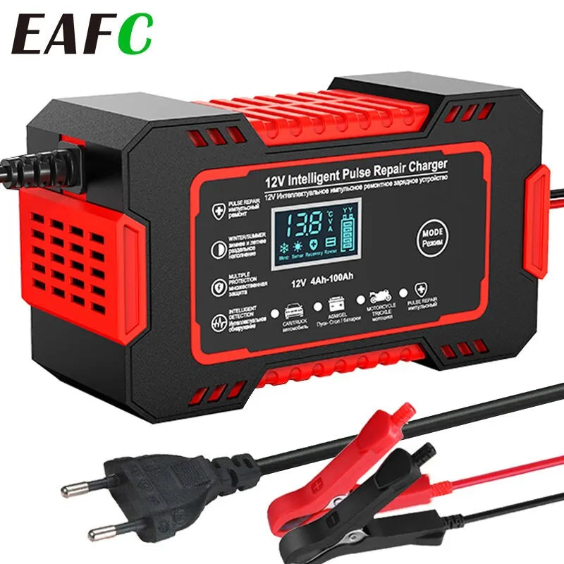 12V, 6A, car, battery, charger, with, LCD, display, pulse, repair, intelligent, fast, charge, AGM, deep, cycle, gel, lead-acid, battery, charger