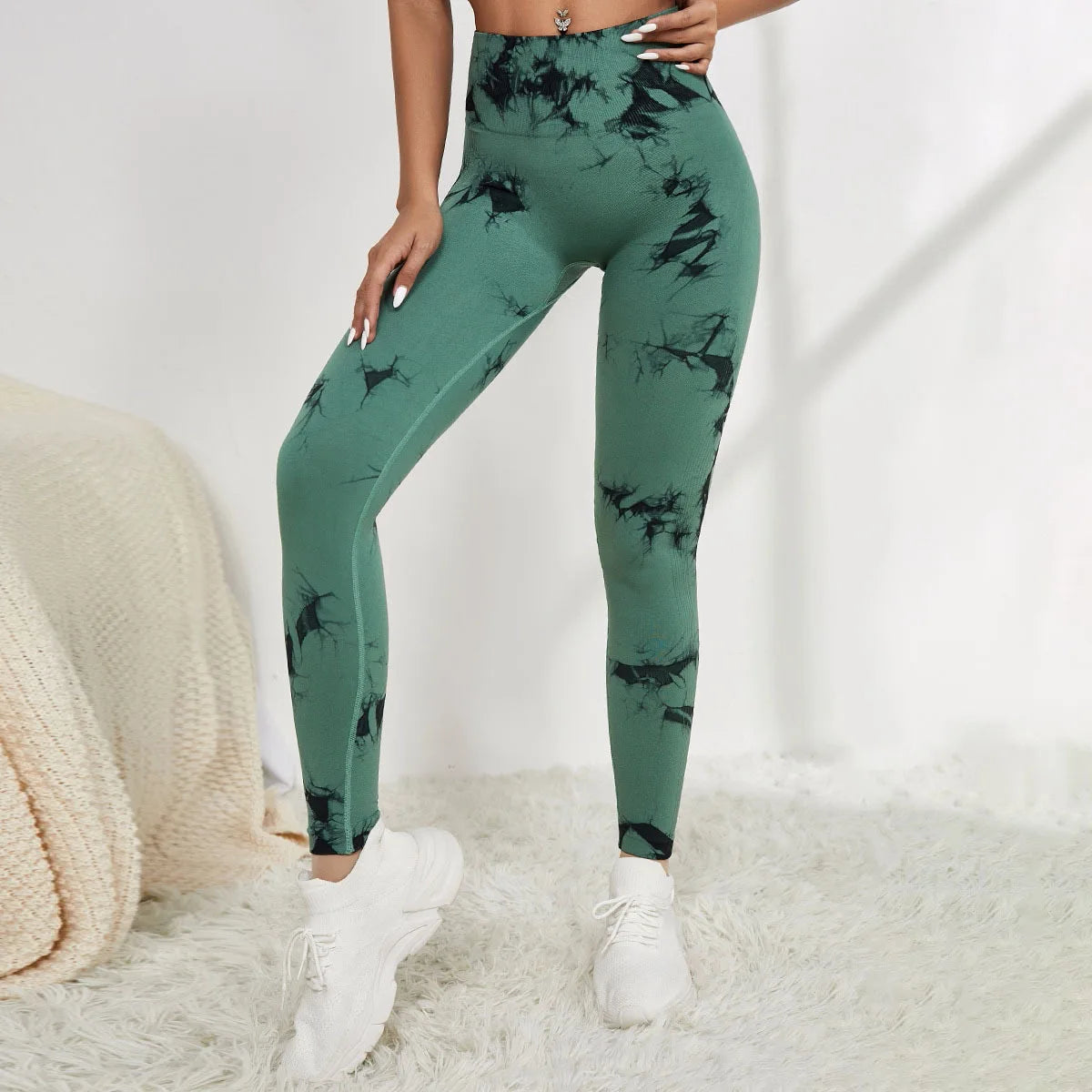 Calça legging tie-dye sem costura para mulheres - cintura alta para fitness, ioga e academia