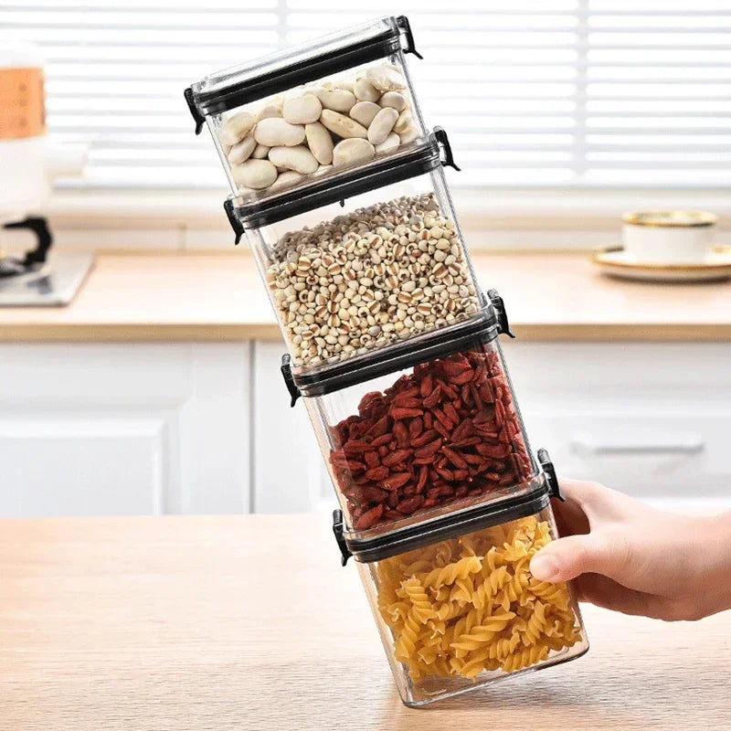 5Pcs Sealed Jars Kitchen Grain Storage Organizer Large Tank Plastic Moisture-proof Storage Box Household Seasoning Jars Set