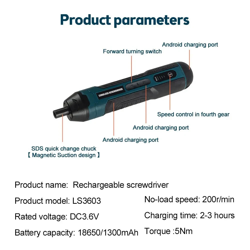 Mini conjunto de chave de fenda elétrica recarregável usb 1300mah ajuste power dril multifuncional desmontagem kit de ferramentas de reparo de torque 