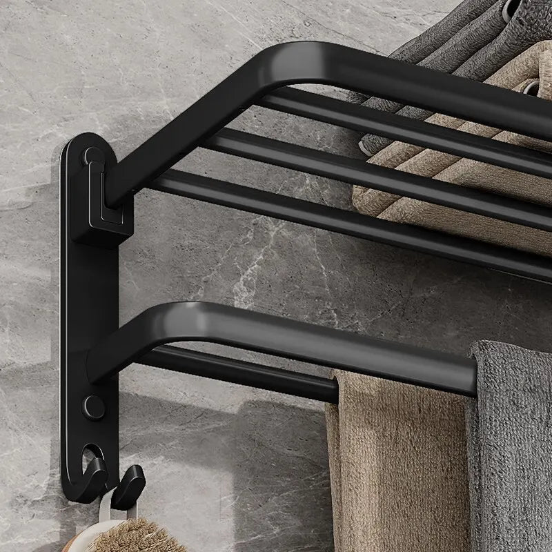 Matte Black Towel Rack with Hook 50CM