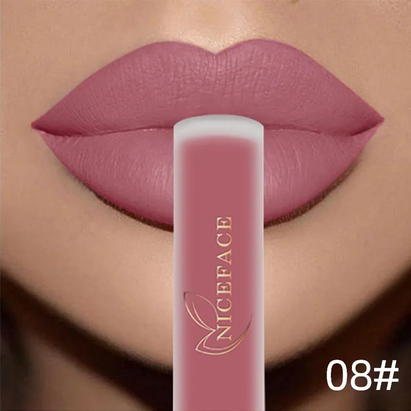 Niceface nude batons líquidos à prova d'água veludo fosco brilho labial de longa duração copo antiaderente matiz labial maquiagem pigmento cosméticos 