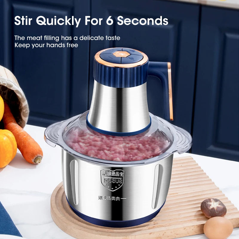 Stainless steel electric grinder, with a 5-litre capacity and multifunctional features