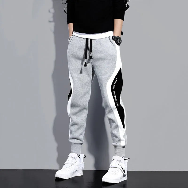 Men's autumn casual pants: wide and comfortable with Nine-Point Sports Patchwork and breathable elastic drawstring