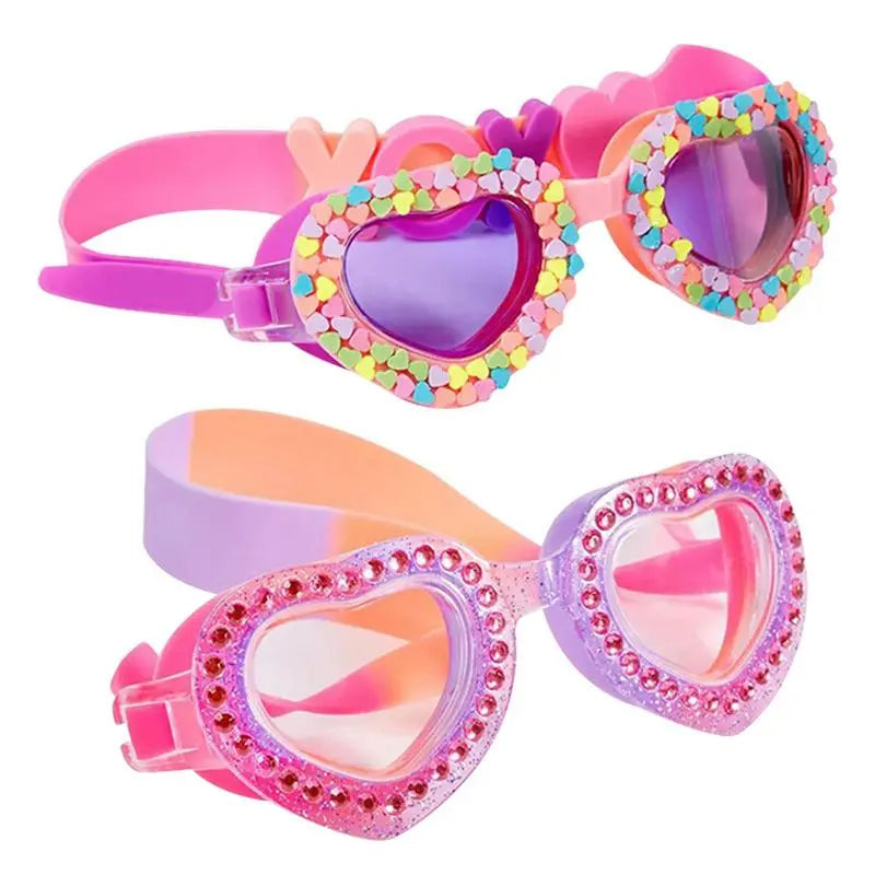 Children's waterproof swimming goggles with cartoon heart shape and fogging proof