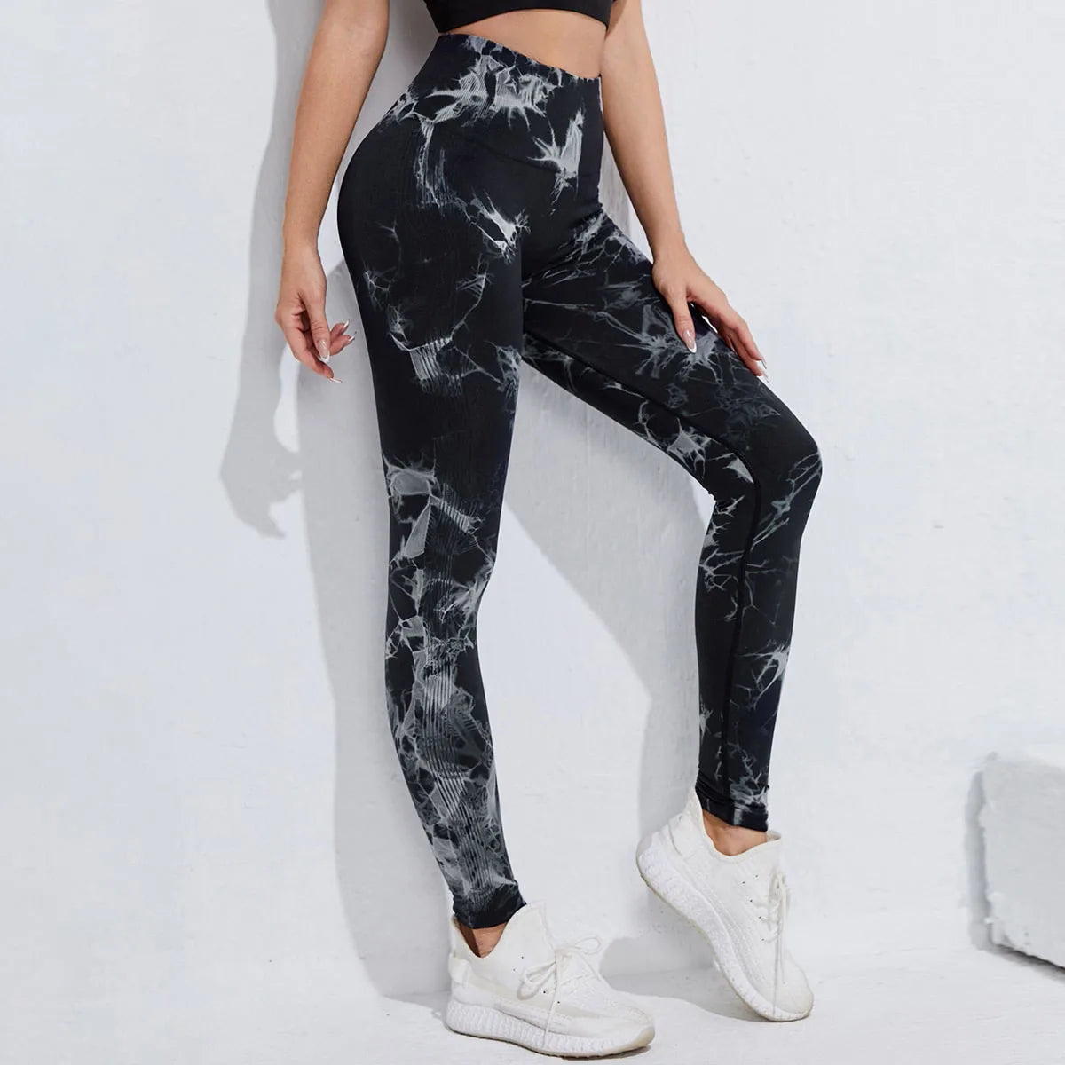 Calça legging tie-dye sem costura para mulheres - cintura alta para fitness, ioga e academia