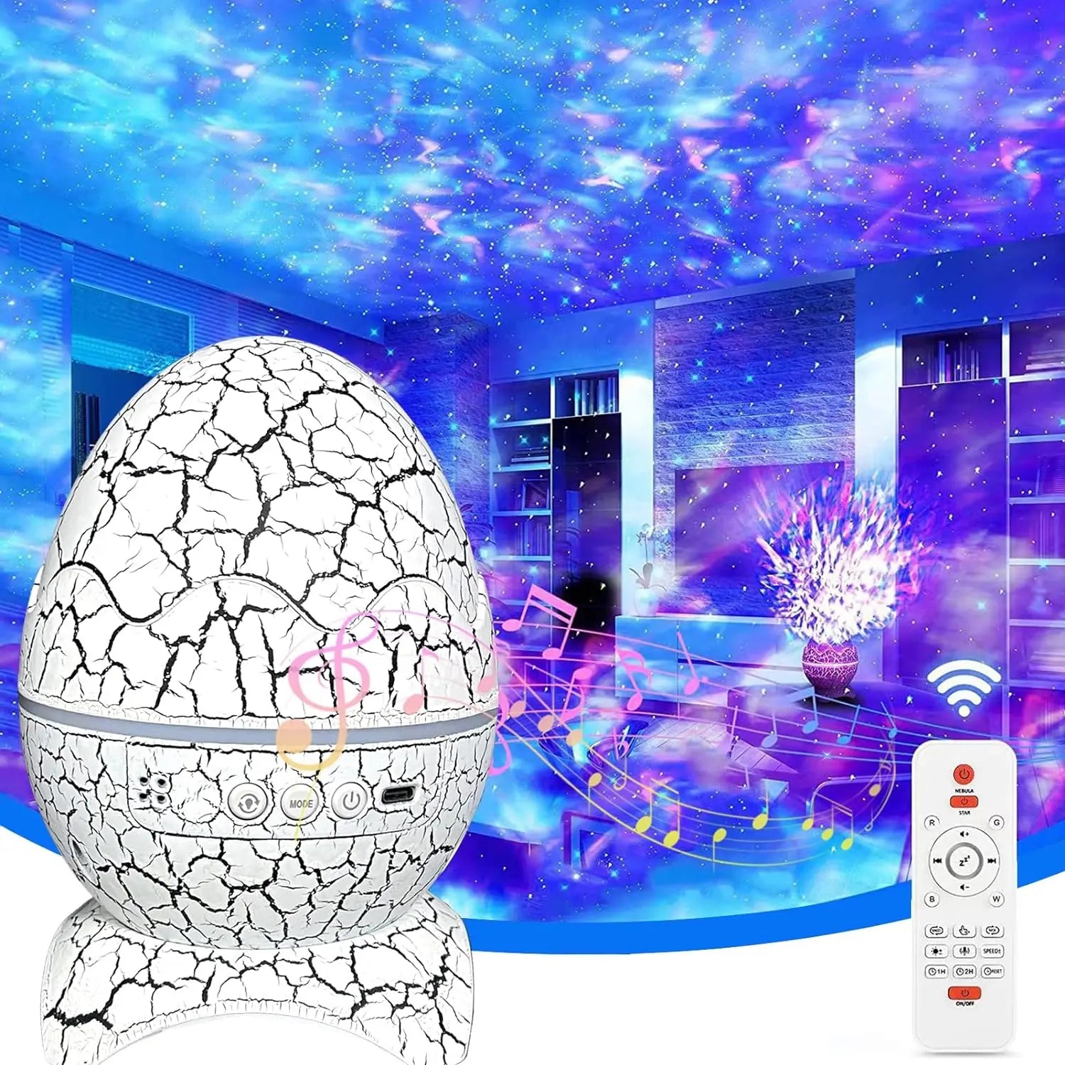 Galaxy DinoEgg Projector with Bluetooth, a combination of a night light, star projector,