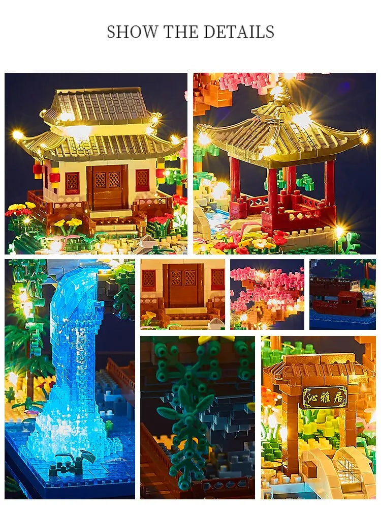 Diamond tree house building set: 3320PCS DIY bricks for garden architecture, waterfall and Cherry Blossom-Ideal Toy for children and adults