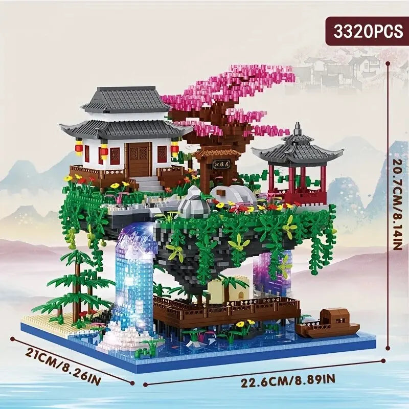 Diamond tree house building set: 3320PCS DIY bricks for garden architecture, waterfall and Cherry Blossom-Ideal Toy for children and adults