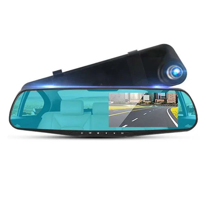 Dual Lens Driving Recorder for Cars - Mirror Dash Cam with IPS Front and Rear Cameras