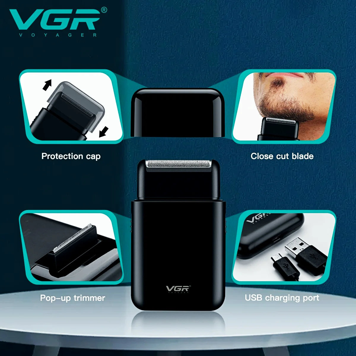 VGR Mini Shave Pro recarregável com aparador pop-up V-390 