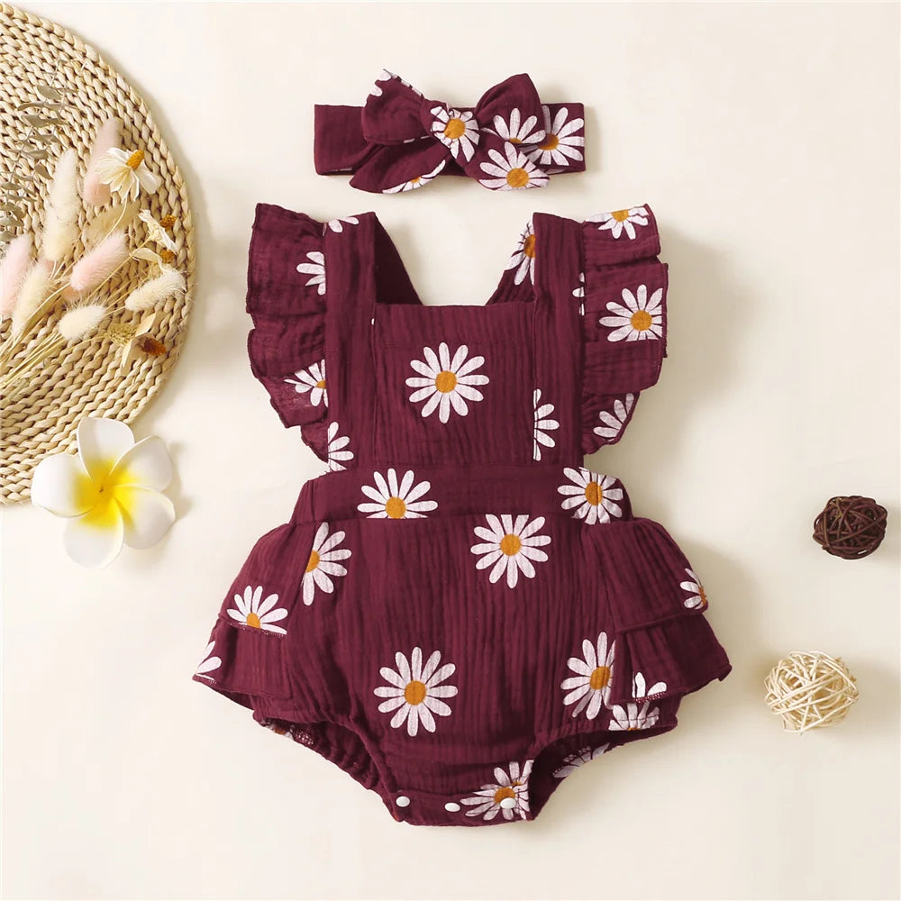 Summer Breeze Ruffle Romper Set " for baby sleeveless jumpsuit set with headband