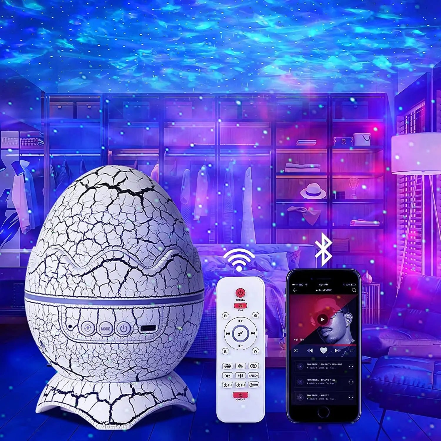 Galaxy DinoEgg Projector with Bluetooth, a combination of a night light, star projector,