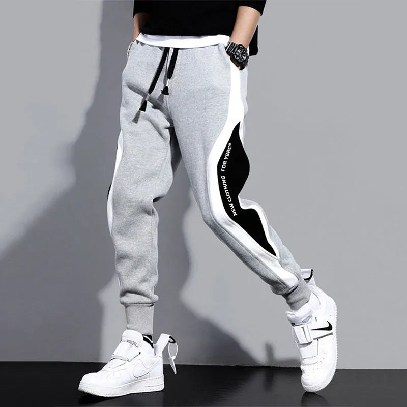 Men's autumn casual pants: wide and comfortable with Nine-Point Sports Patchwork and breathable elastic drawstring