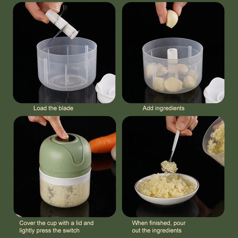 Mini Electric Garlic Chopper, Vegetable Grinder, and Vegetable Crusher