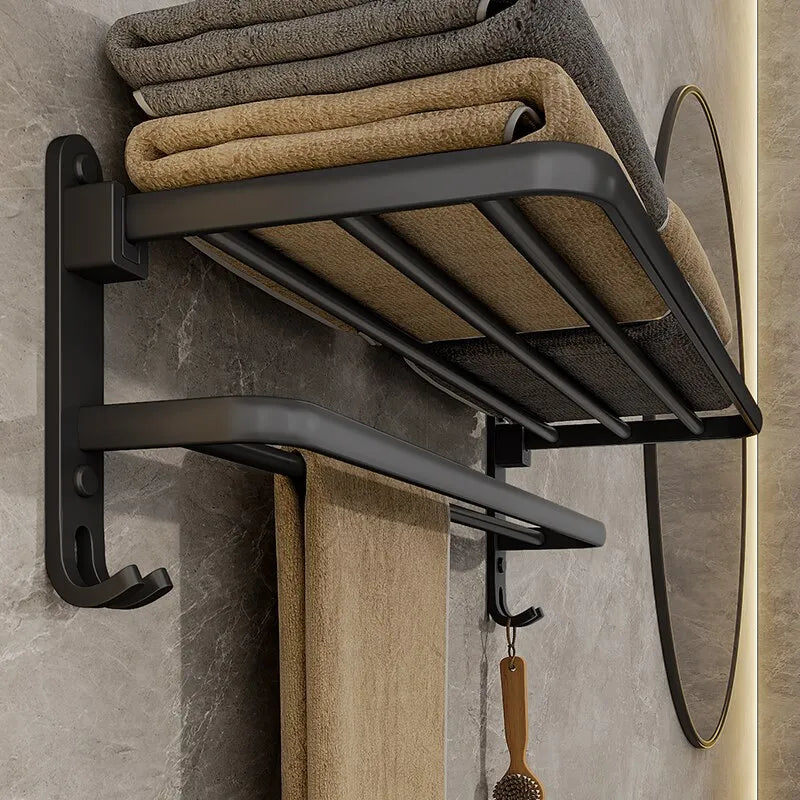 Matte Black Towel Rack with Hook 50CM