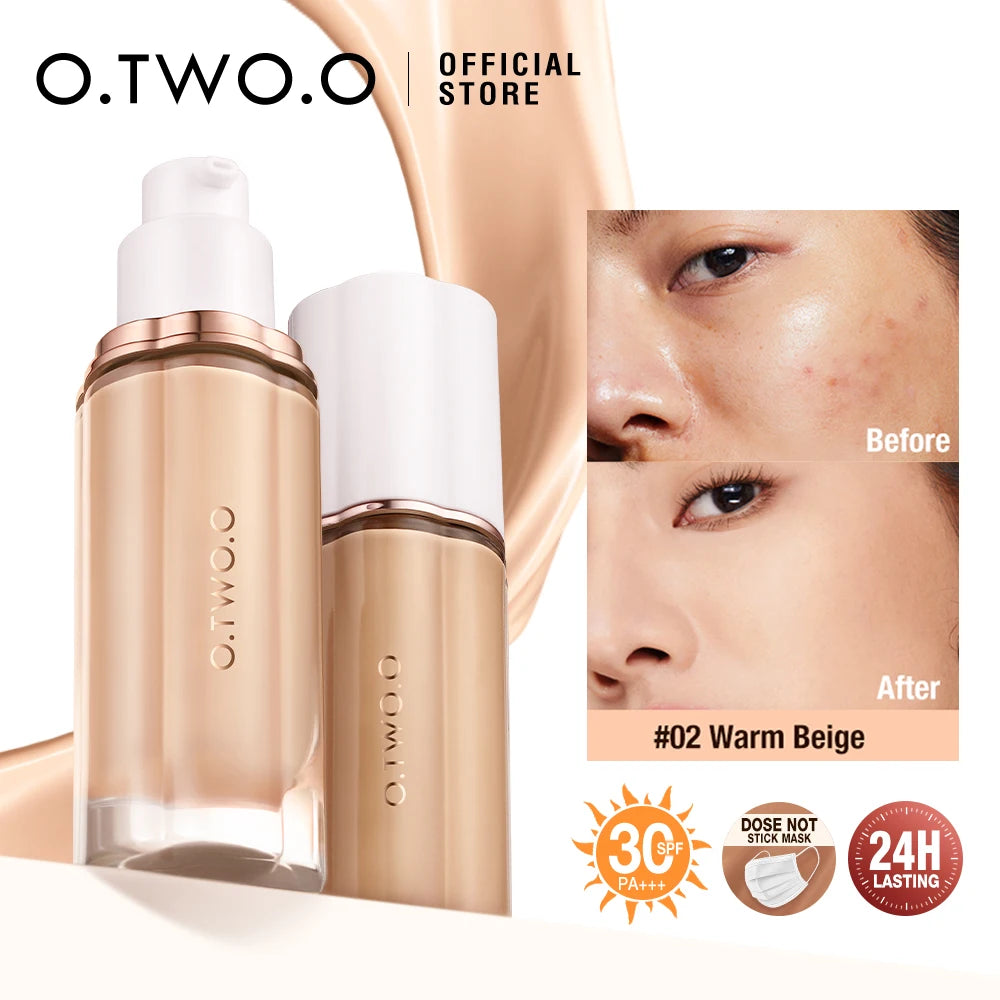 O. TWO.O. two. O liquid Foundation cream for Face 30ml high coverage Makeup Base sunscreen SPF30